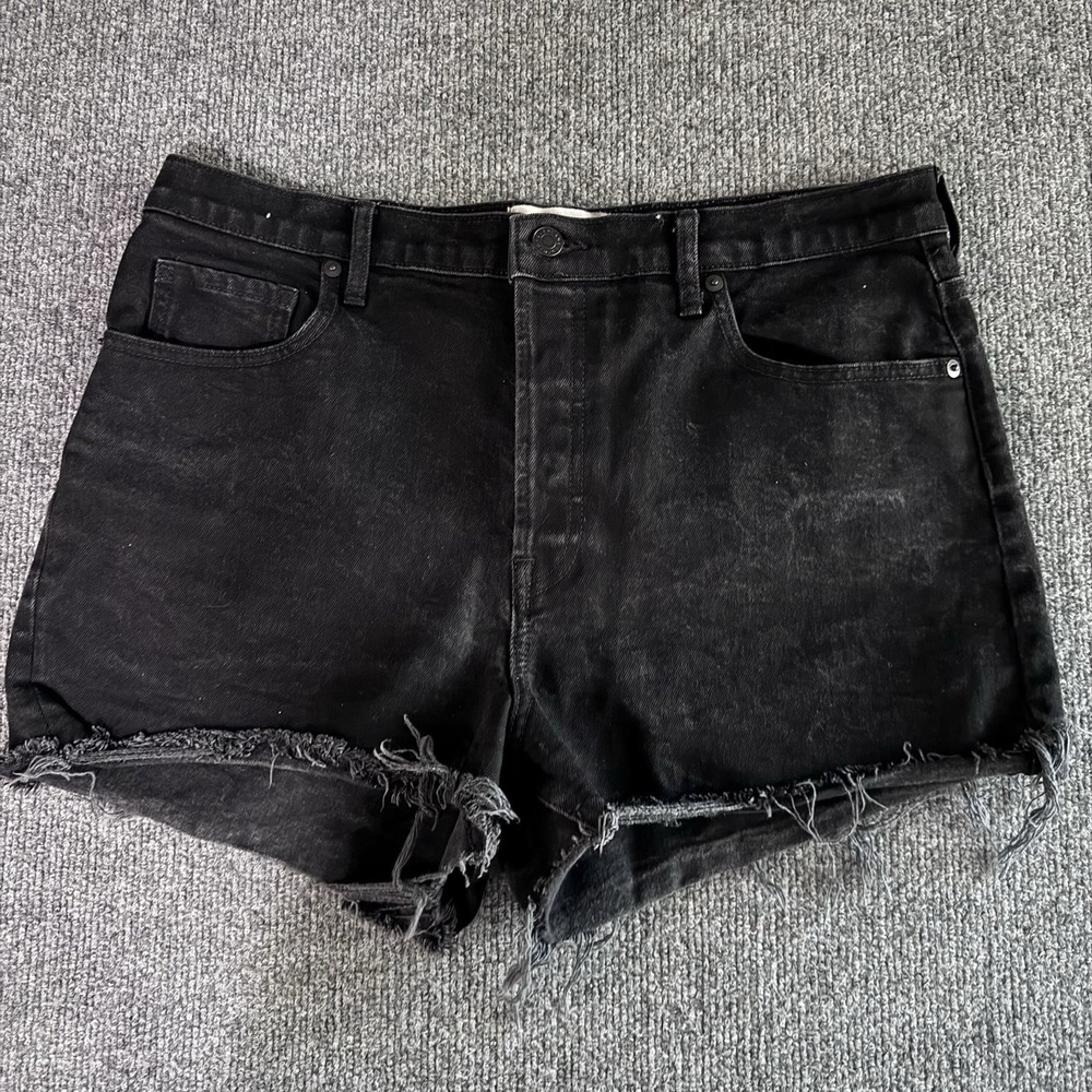 Everlane Cheeky Short Shorts Womens 32 Black High Rise Denim Cutoff Frayed Hem